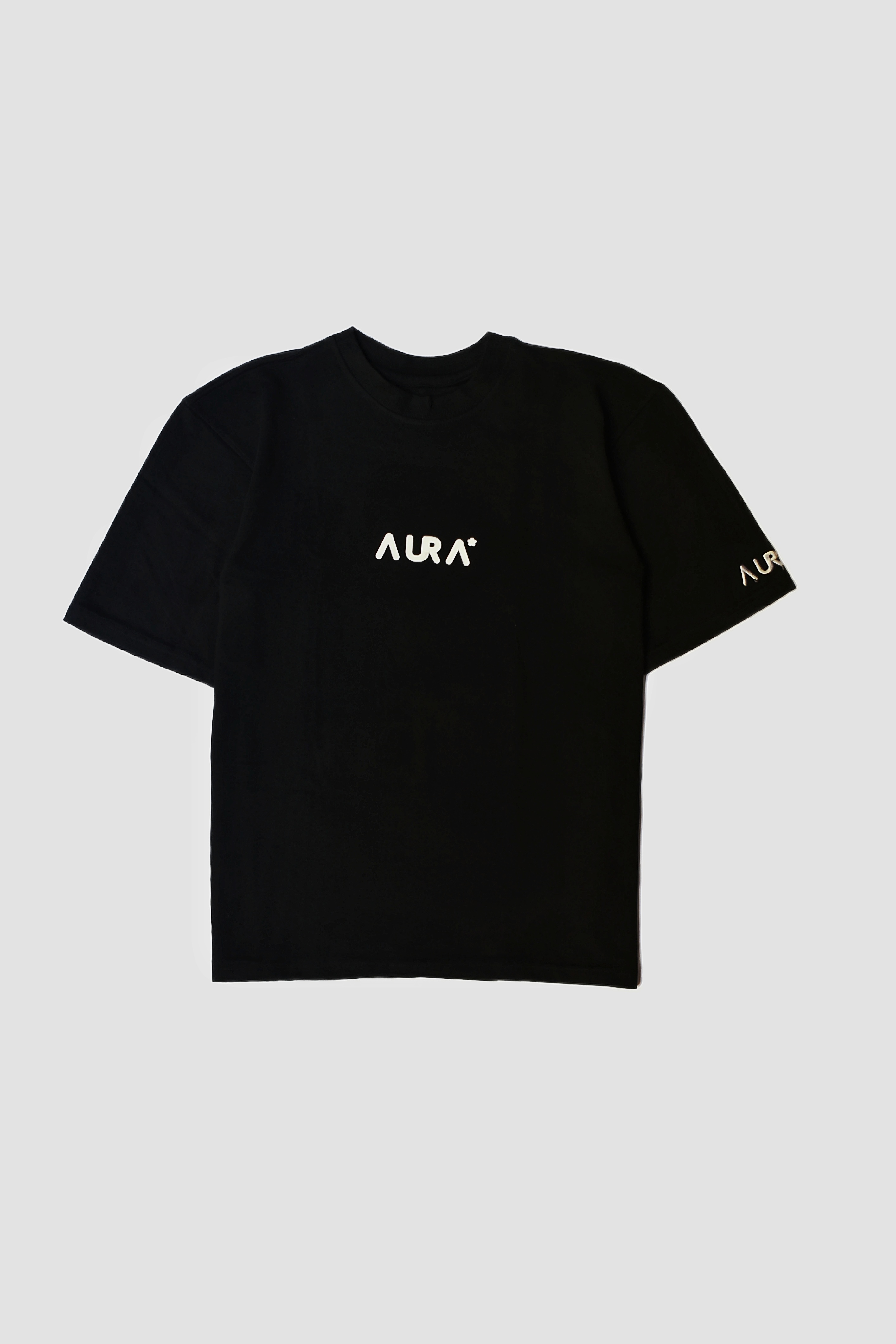 AURA black Boxed graphic t-shirt front view
